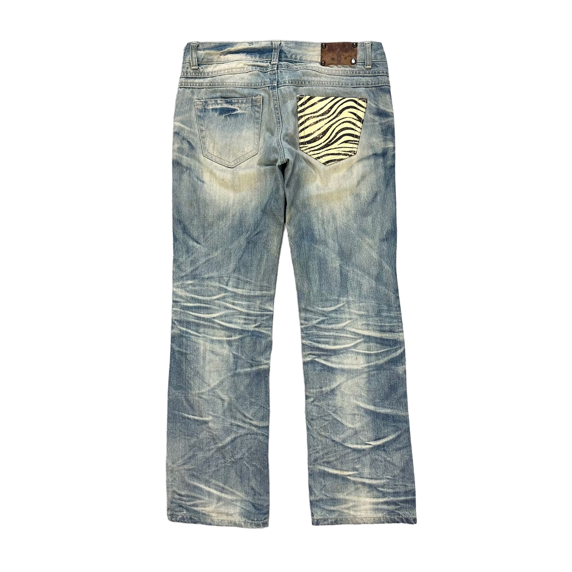 Japanese Brand ANTIQUA TRASHED LIGHT WASH ZEBRA PILE JEANS #8858-032 Size 32" / US 10 / IT 46 - 11 Thumbnail