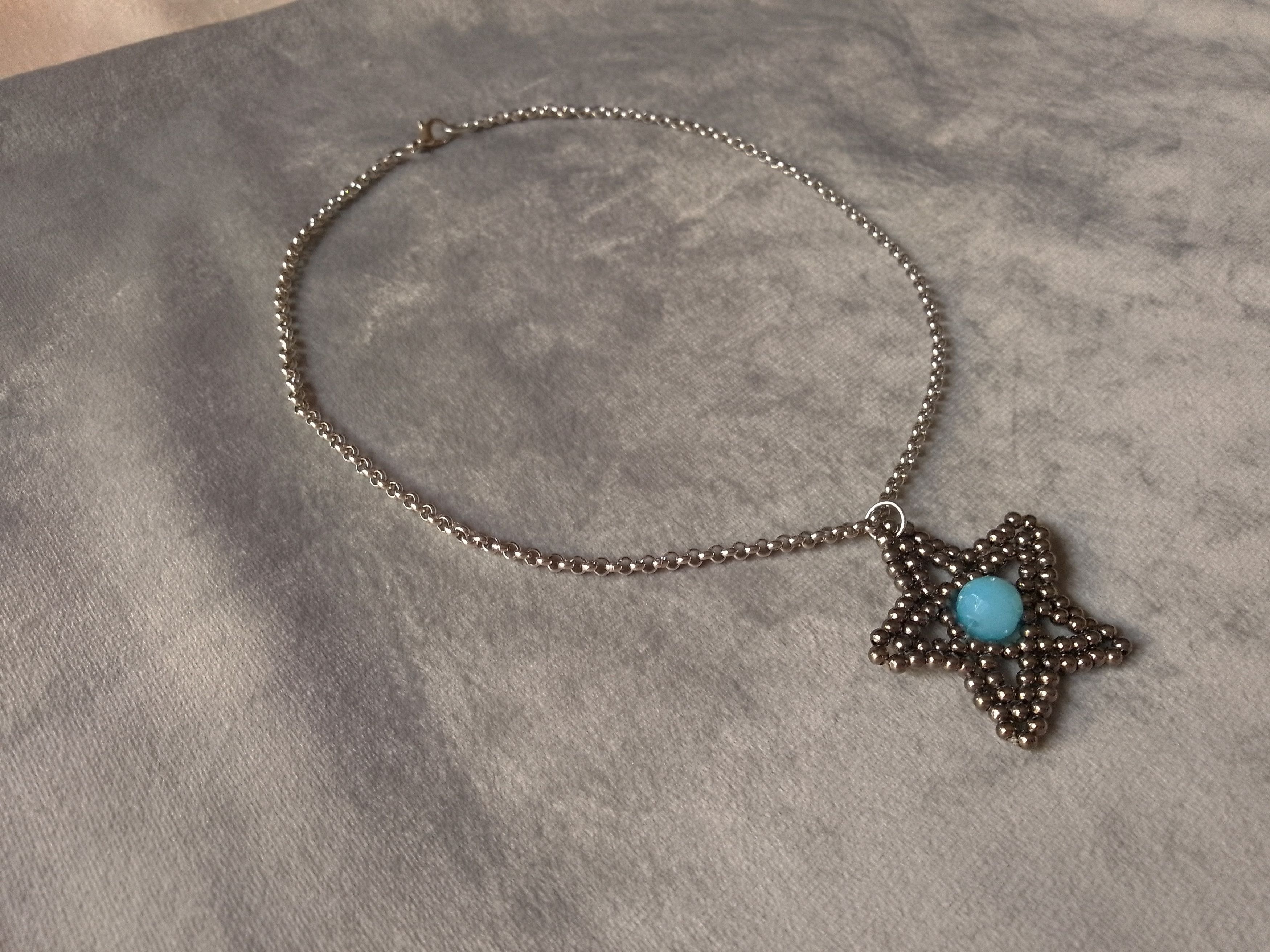 Handmade Necklace Star Beaded Pendant Blue Crystal Unique Design Size ONE SIZE - 7 Thumbnail