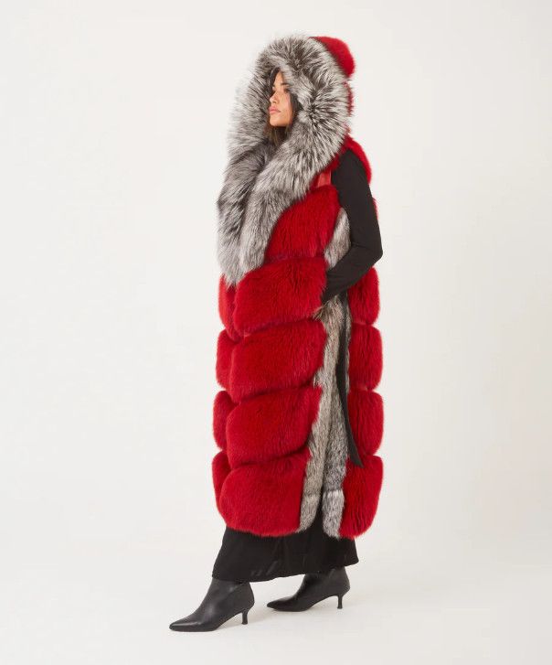 Other Women’s Silver and Red Dyed Fox Fur Long Vest Size L / US 10 / IT 46 - 3 Thumbnail