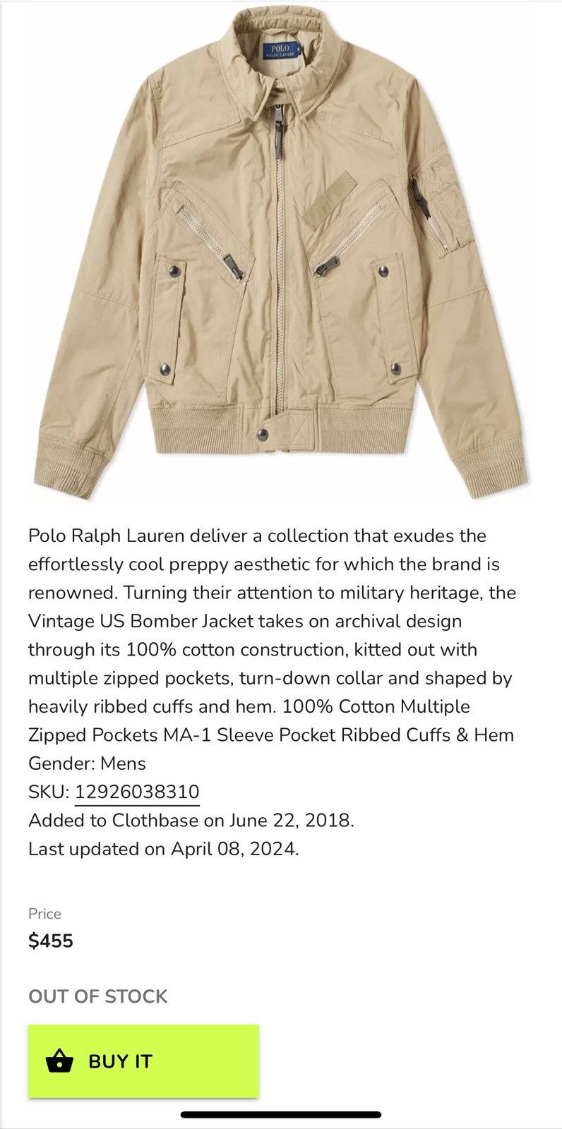 Polo Ralph Lauren Polo Ralph Lauren Ma-1 Bomber Jacket Size US S / EU 44-46 / 1 - 8 Thumbnail