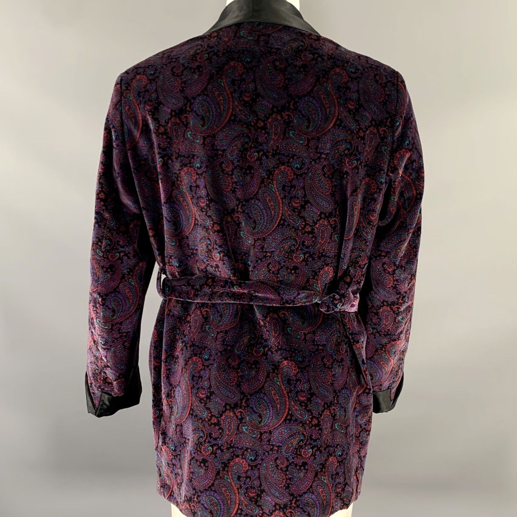 Velvet BULLOCK&JONES Shawl Collar Jacket M Black Purple Paisley Cotton Velvet Mens Size US M / EU 48-50 / 2 - 4 Thumbnail