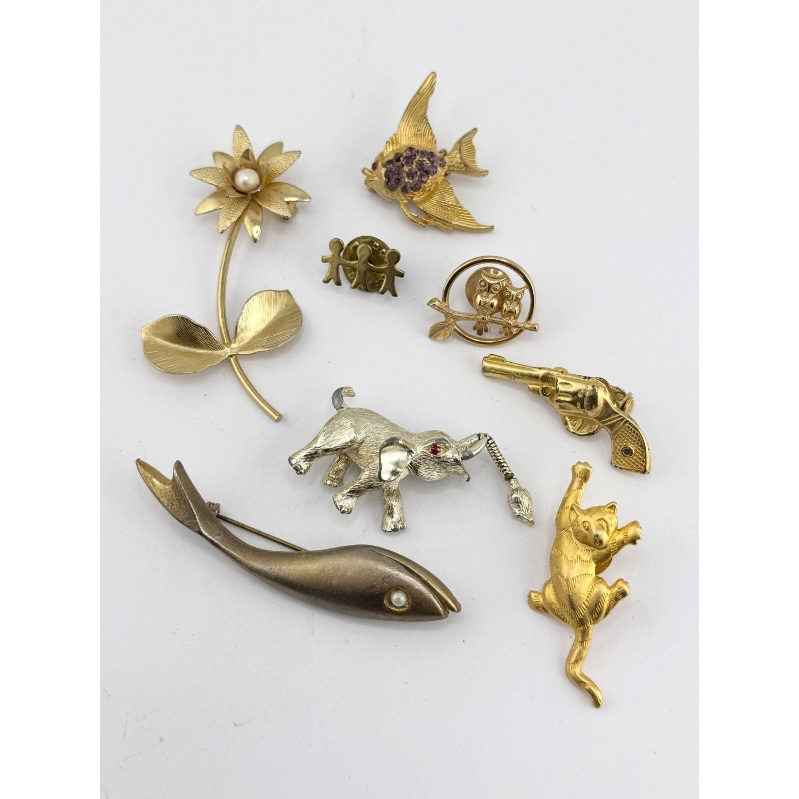 Vintage Vintage gold tone animal flower figural brooch pin lot of 8 Size ONE SIZE - 2 Thumbnail