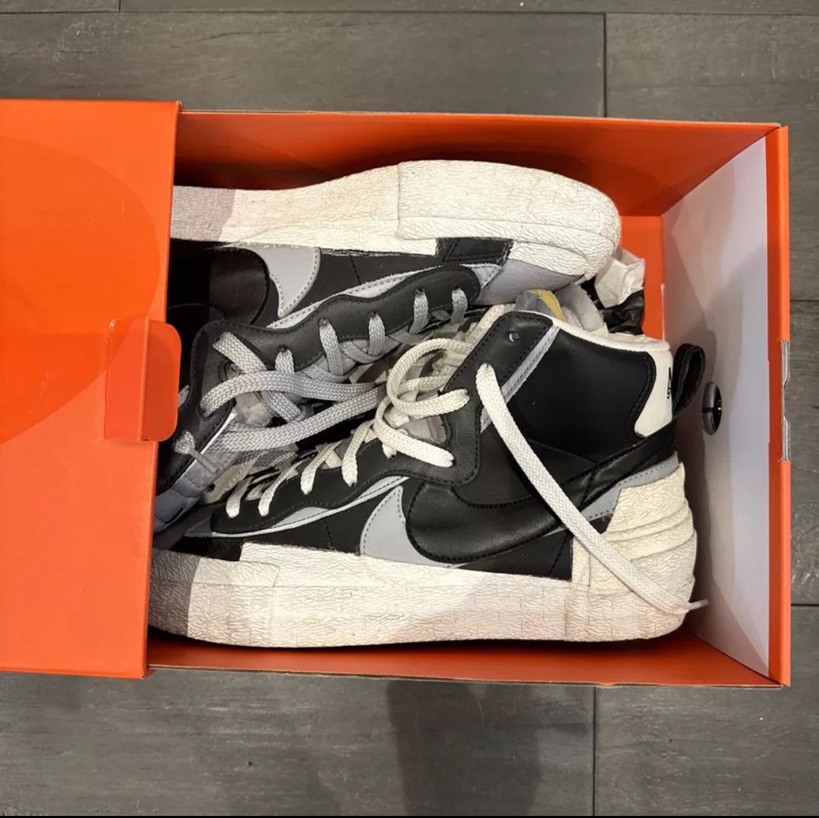 Nike Size 10 - Nike sacai x Blazer Mid Black Grey w original box ...