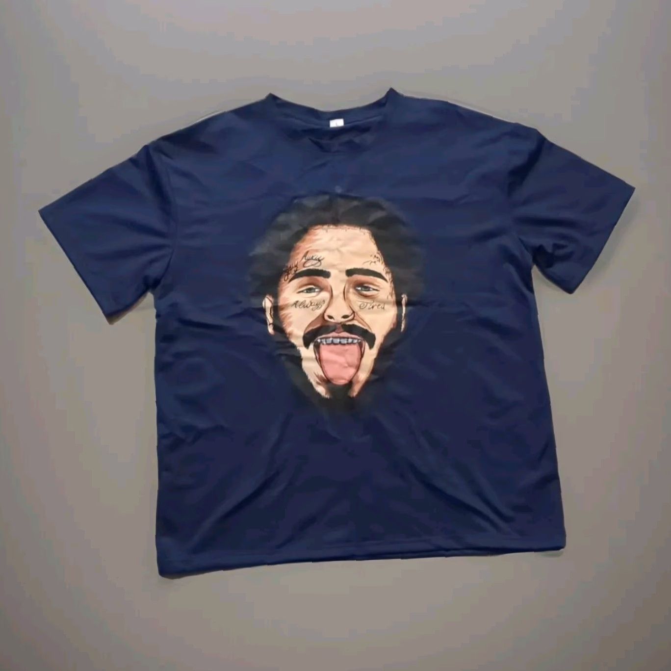 Vintage Post Malone Face Tee Shirt Navy Blue L Face Tattoo Stay Away Mens T-Shirt Crew Neck Short Sleeve Music 2020-2029 Size US L / EU 52-54 / 3 - 2 Thumbnail