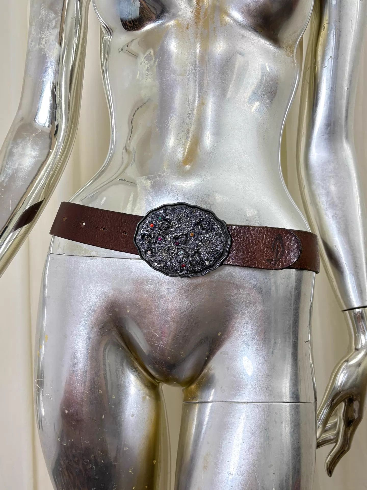 Diesel Diesel Vintage 3D Embossed Floral Crystal Leather Belt Size ONE SIZE - 1 Thumbnail