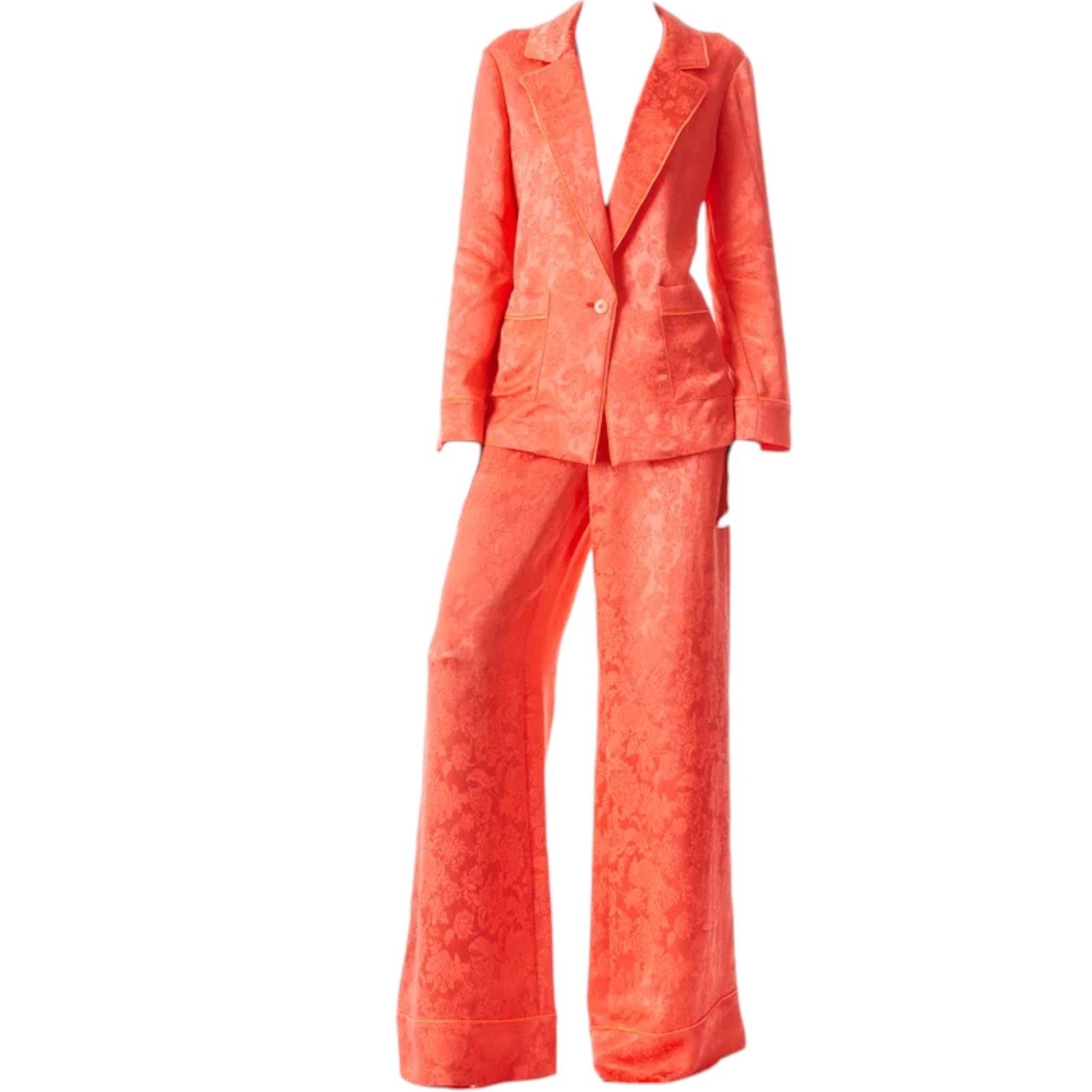 Alice + Olivia ALICE+OLIVIA Floral Embossed Sleep Jacket + Pajama Pants, S Size S / US 4 / IT 40 - 5 Thumbnail
