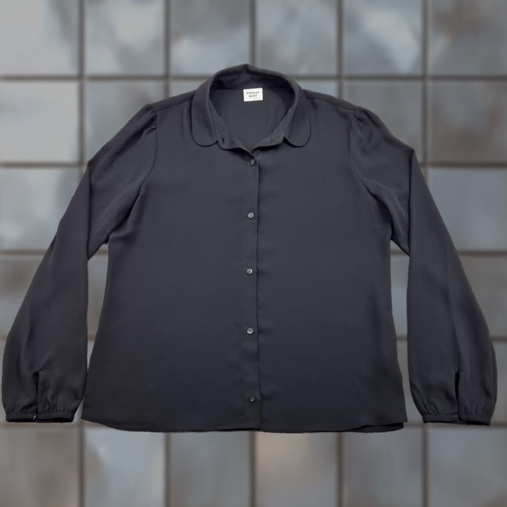 Vintage Sunday Best Blouse Shirt Womens Large Black Button Up Peter Pan Collar 90s California Classic Retro USA Mens? Size L / US 10 / IT 46 - 1 Thumbnail