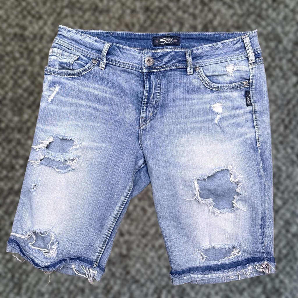 Silver Jeans Co. Silver Jeans Bermuda Shorts Womens W33 L11 Mid Rise Stretch Denim 5-Pocket Blue Cotton Elastane Regular Summer Size 24" / US 00 / IT 34 - 1 Thumbnail