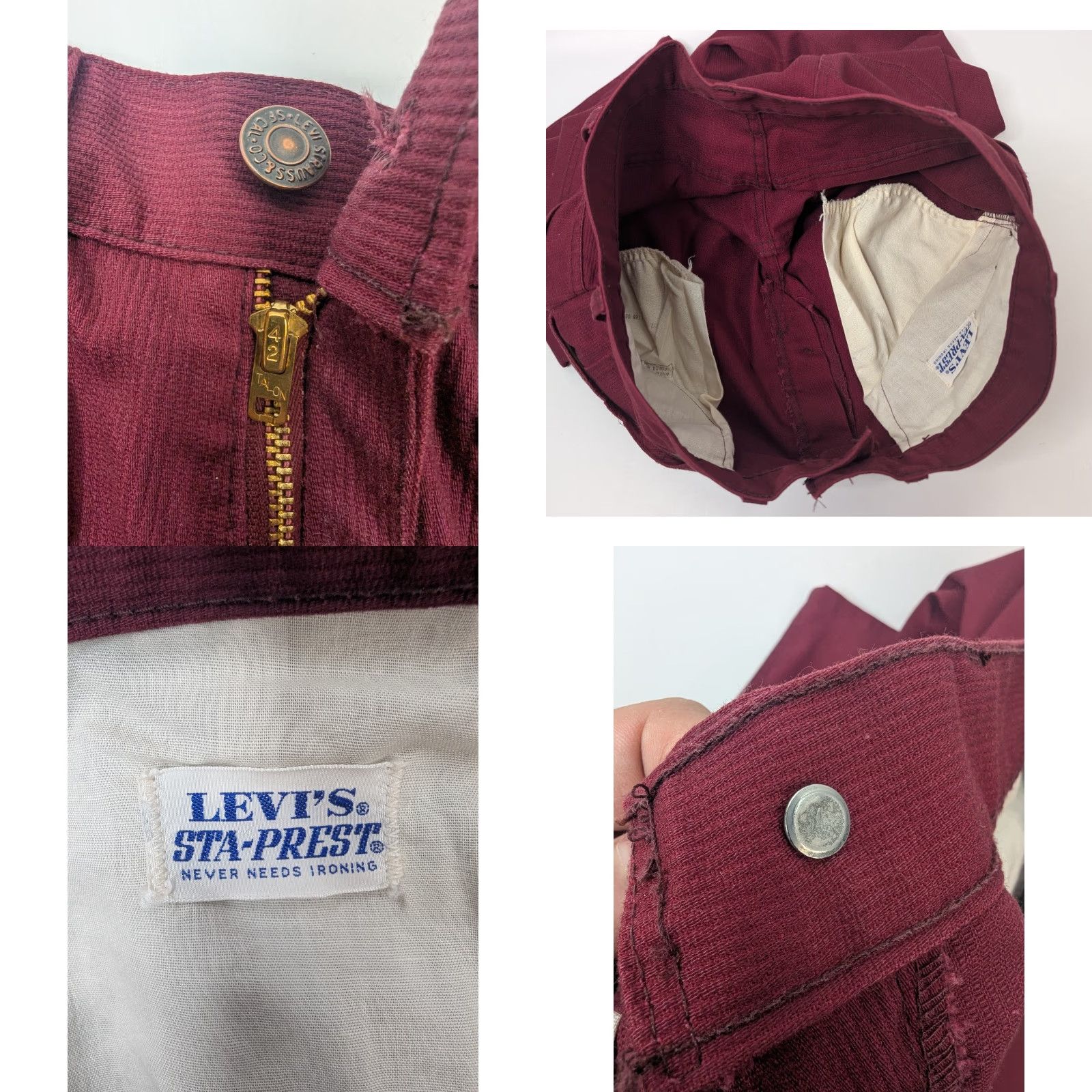 Levi's VINTAGE Levi's 517 Big E Sta Prest Talon Zip Maroon Red Pants 32x28 Size US 32 / EU 48 - 9 Thumbnail