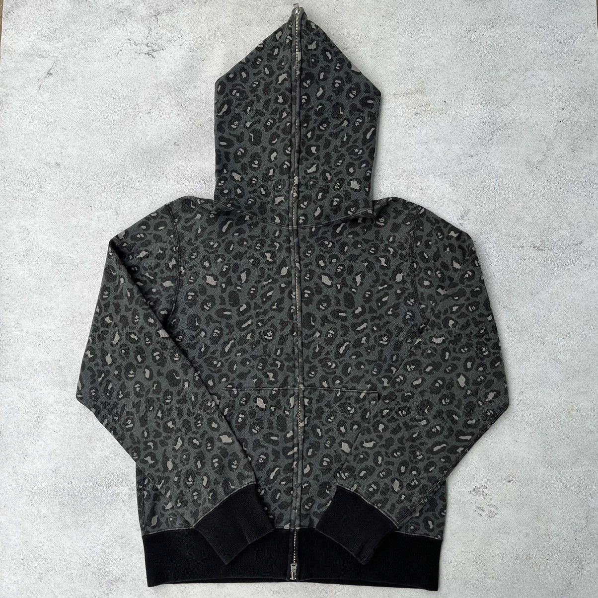 image of Bape Leopard Camo Full Zip Hoodie in Black, Men's (Size Medium)