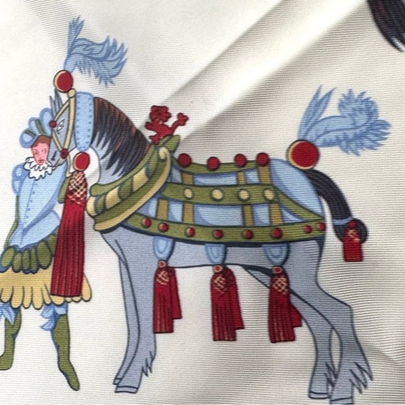 Hermes Hermes silk scarf red/blue colorway/whimsical sleds horses Size ONE SIZE - 6 Thumbnail