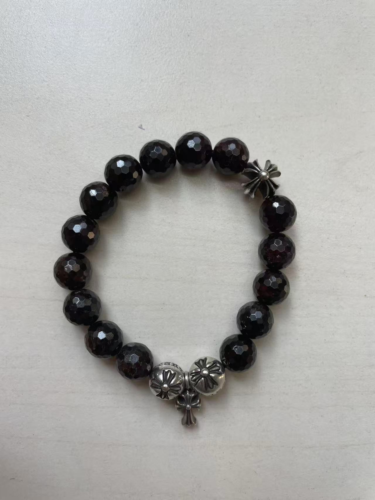 Chrome Hearts Chrome Hearts 10mm Garnet Silver Cross Beaded Bracelet Size ONE SIZE - 5 Thumbnail