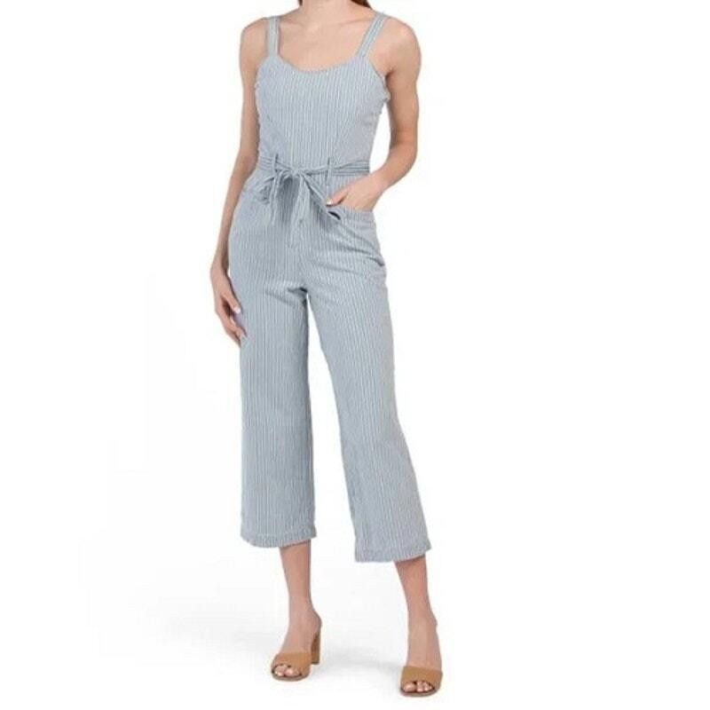 Designer Rewash Striped Denim Jumpsuit Women's Blue White Size Large Size 36" / US 14 / IT 50 - 1 Thumbnail