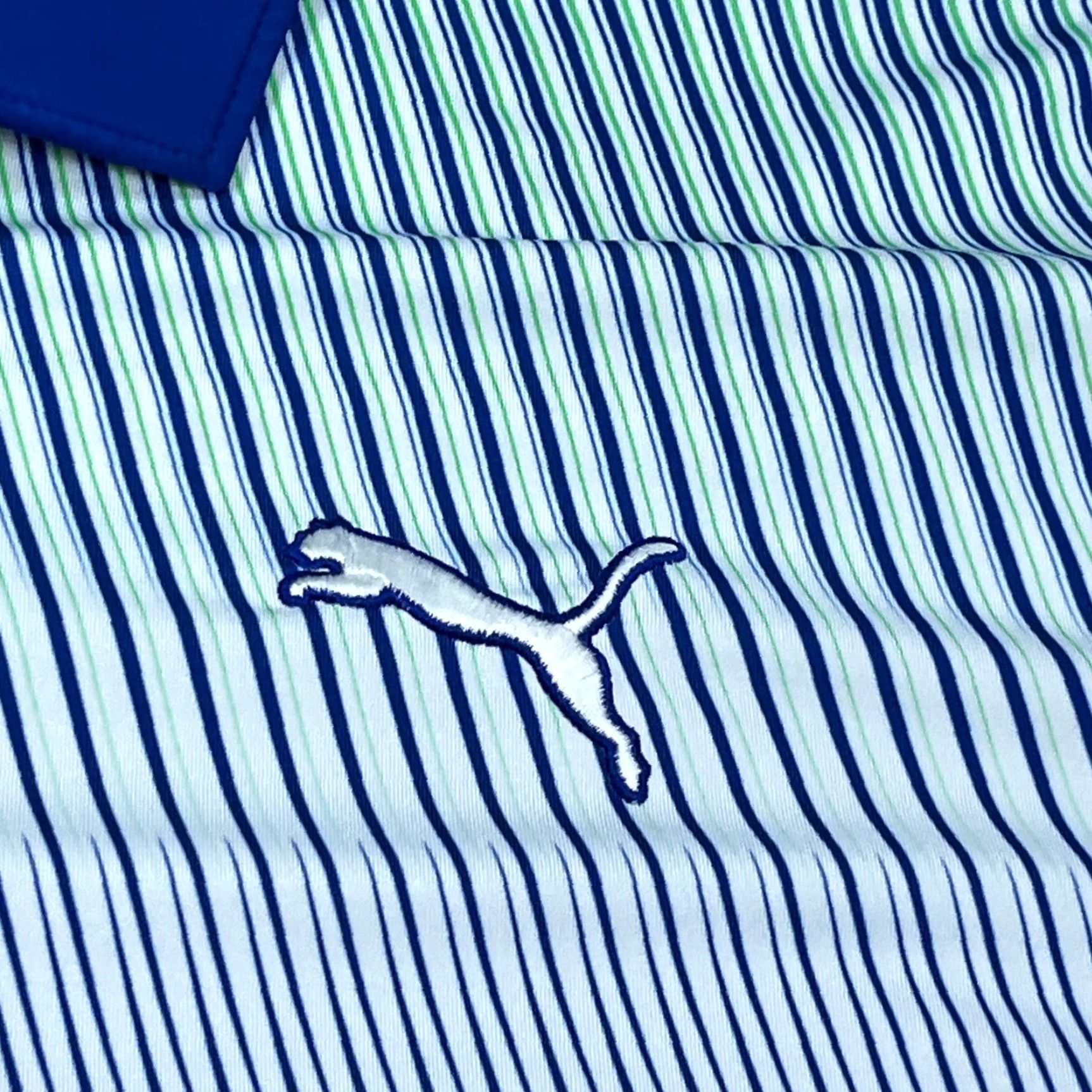 Puma Puma Polo Shirt Men XXL Blue White Striped Geometric Performance Golf Adult Size US XXL / EU 58 / 5 - 4 Thumbnail