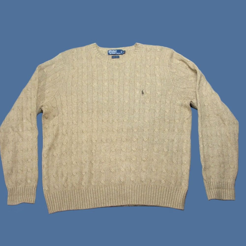 Polo Ralph Lauren Polo Ralph Lauren Sweater Mens XL Beige 100% Silk Cable Knit Pony Logo Crew Neck Pullover Regular Fit Long Sleeve Knit Solid Classic Preppy Teacher? Size US XL / EU 56 / 4 - 1 Thumbnail