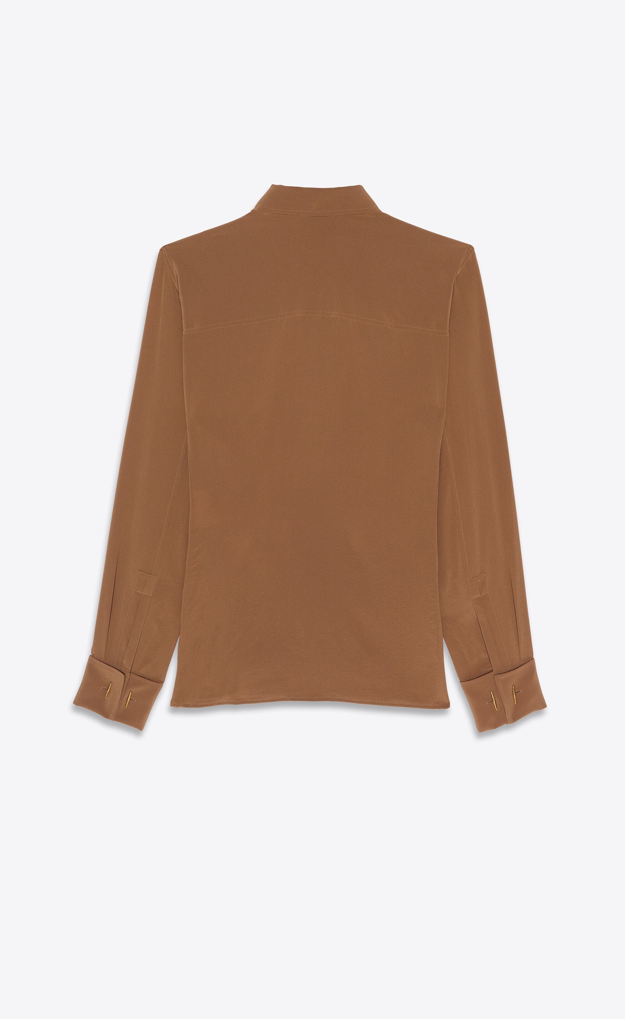 Saint Laurent Paris o1s1wg110225 690774 Fitted Shirt in Crepe De Chine in Brown Size M / US 6-8 / IT 42-44 - 2 Thumbnail