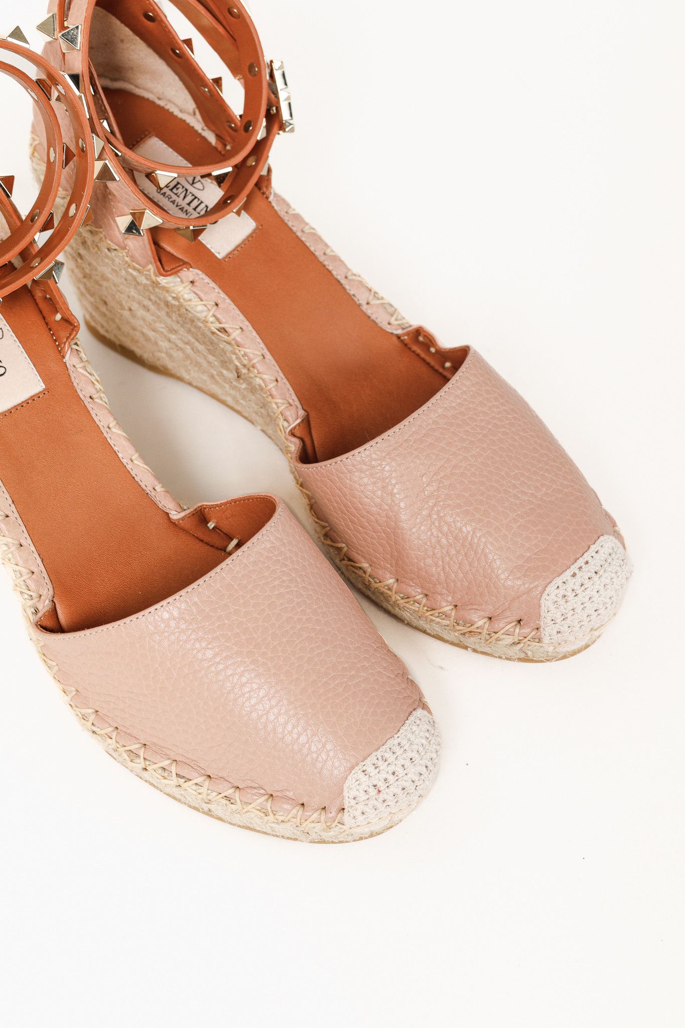 Valentino Valentino Garavani Rockstud Wedge Leather Espadrille Size US 7.5 / IT 37.5 - 6 Thumbnail