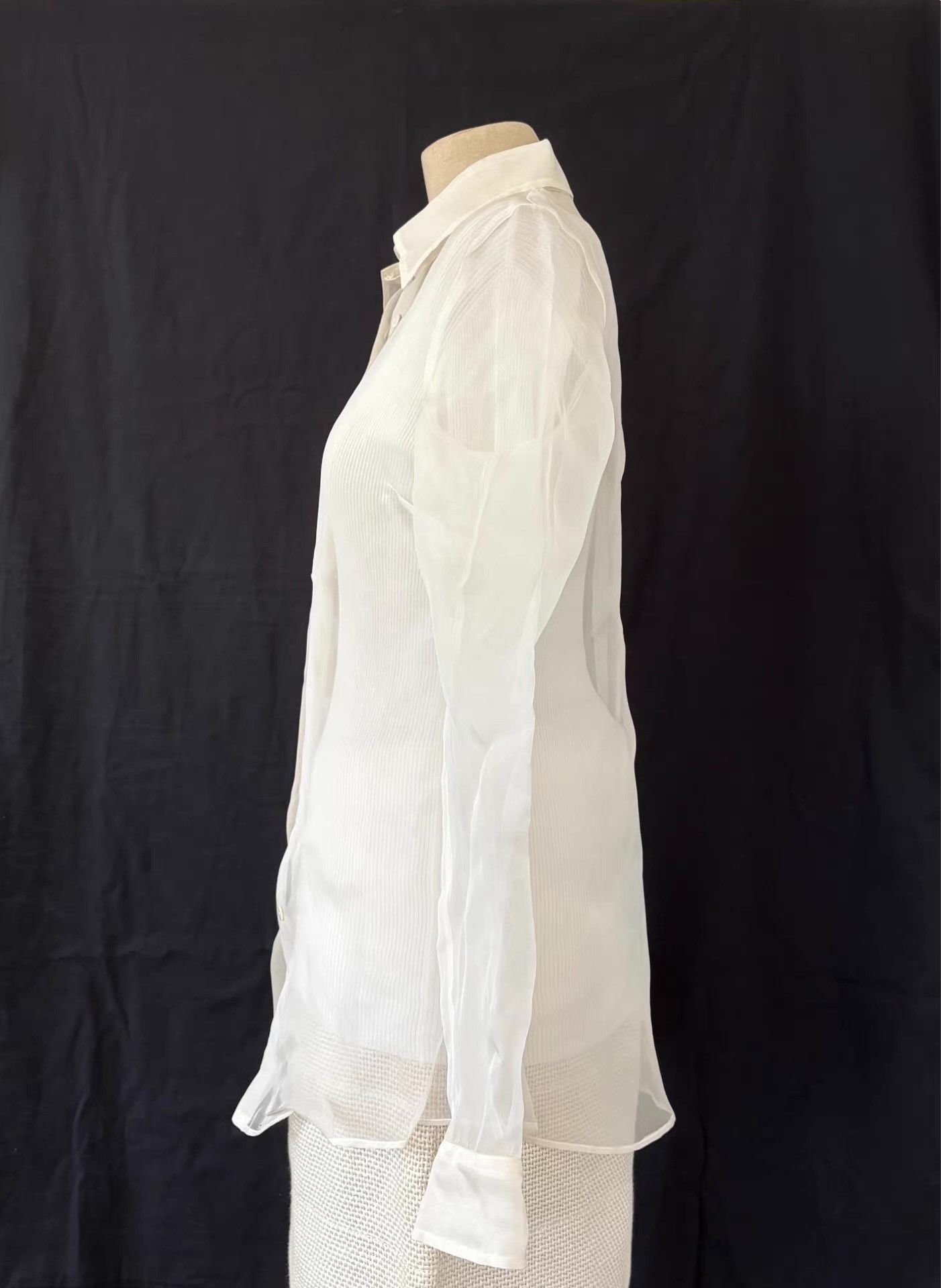Dolce & Gabbana Dolce & Gabbana Women's White Sheer Silk Blouse Ｑ21 Size L / US 10 / IT 46 - 4 Thumbnail