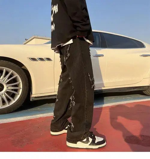 Japanese Brand × Vintage Black frayed cross lightning print denim Size US 28 / EU 44 - 2 Thumbnail