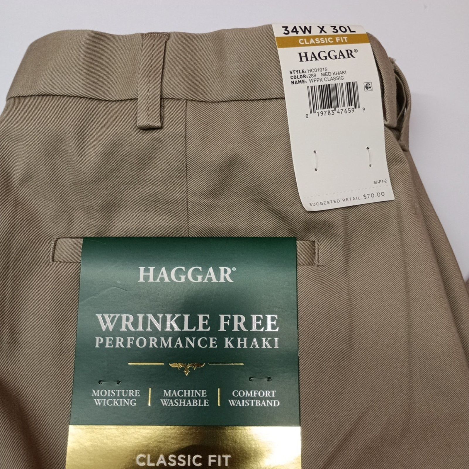Haggar Haggar Khakis Mens 34x30 Med Khaki Classic Fit Comfort Waist Size US 34 / EU 50 - 2 Thumbnail