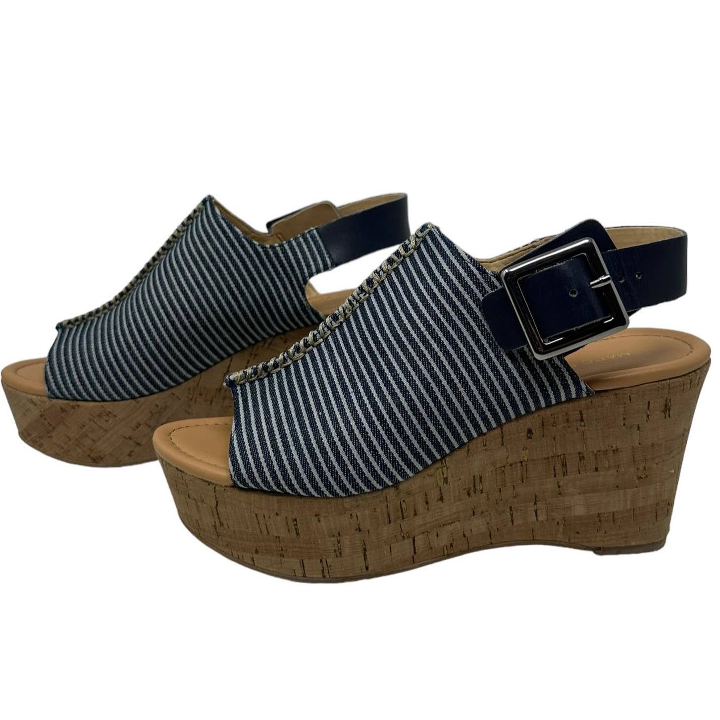 Marc Fisher Marc Fisher Sinthya Blue Denim Wedge Slingback Sandals 7.5 Size US 7.5 / IT 37.5 - 1 Thumbnail