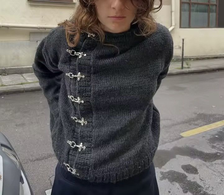 Other Vintage Style Streetwear Knitted Gray Cardigan Sweater Size S / US 4 / IT 40 - 2 Thumbnail