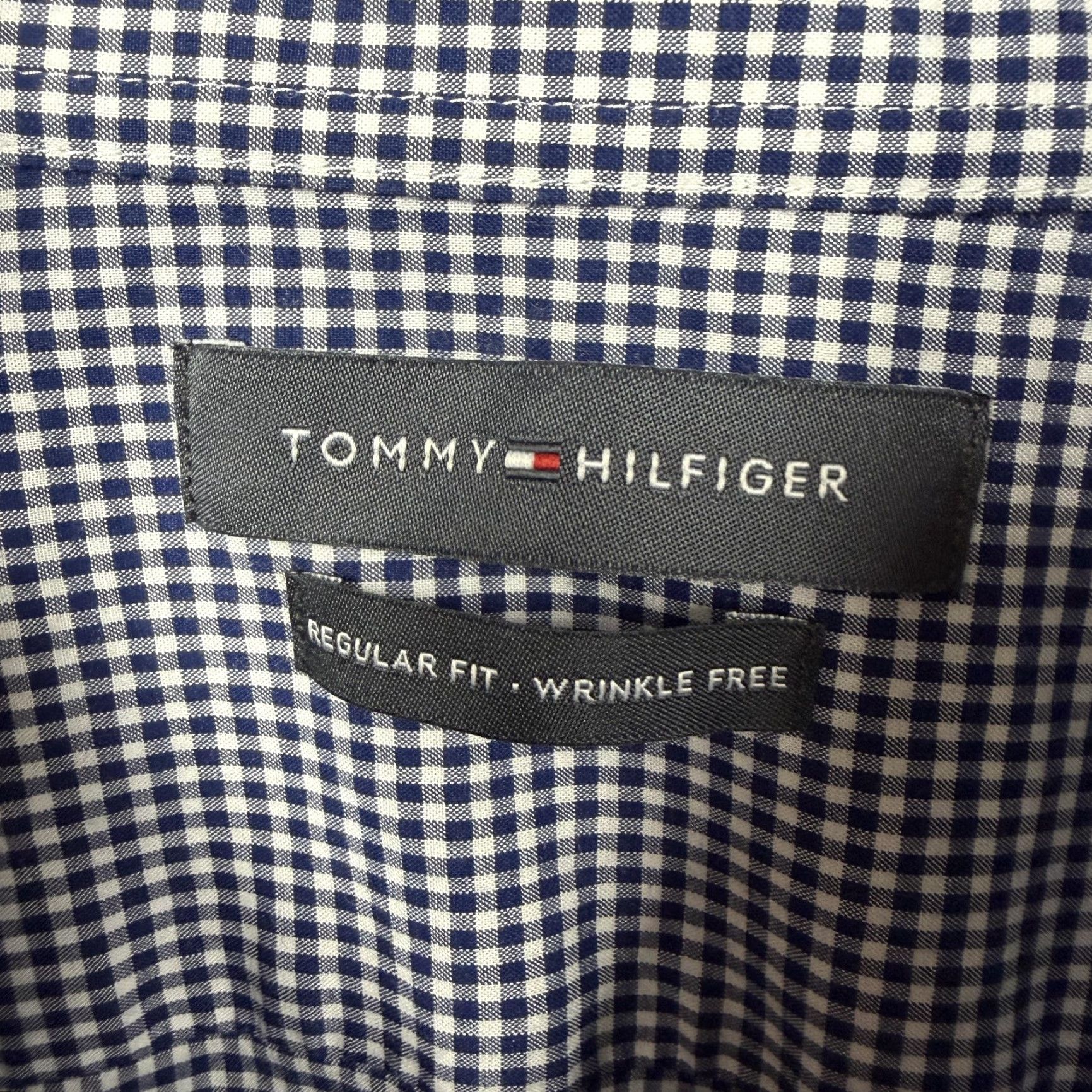 Tommy Hilfiger Tommy Hilfiger Dress Shirt Mens XL 17.5 32/33 Blue White Gingham Check Formal Shirt Size 46R - 6 Thumbnail