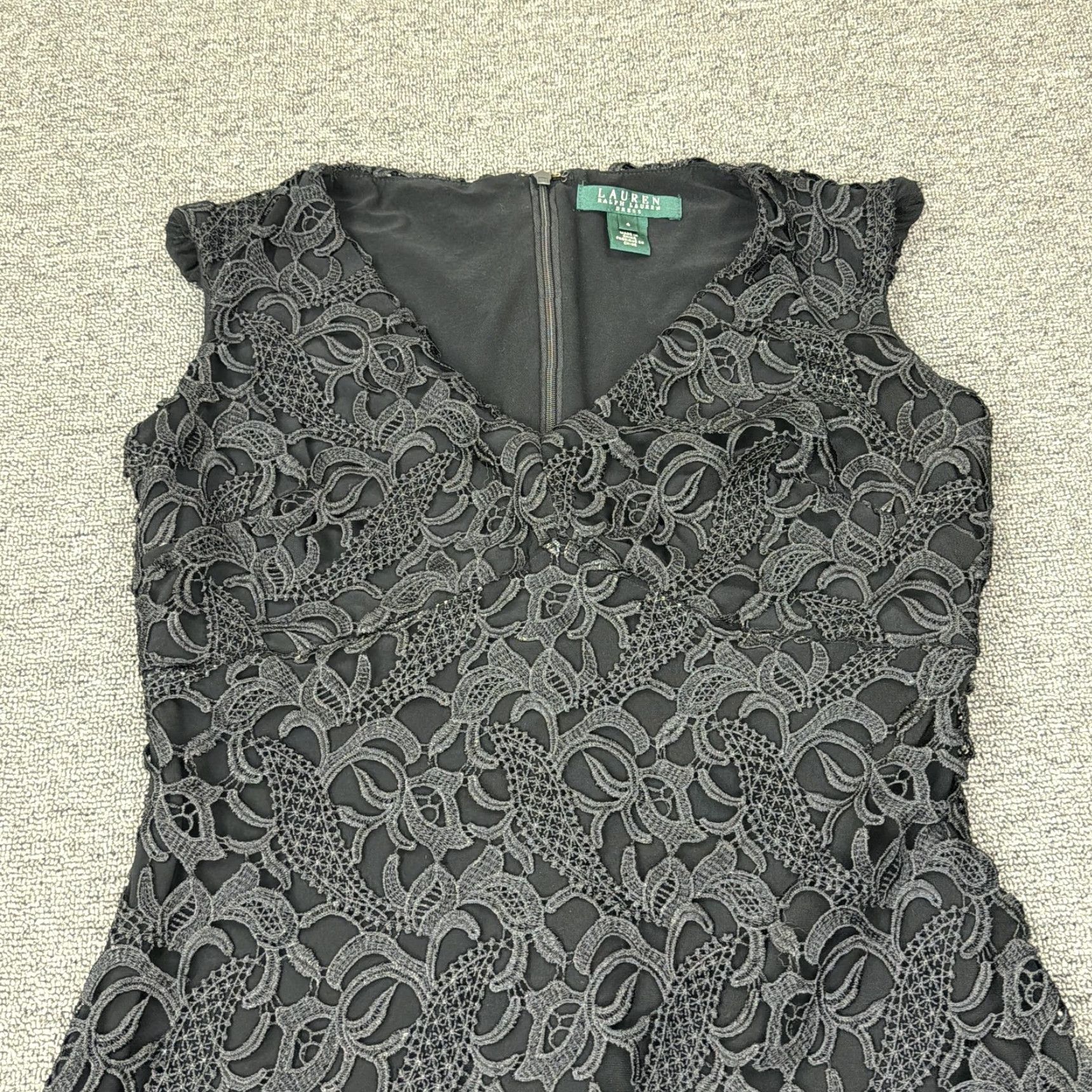 Ralph Lauren Lauren Ralph Lauren Dress Womens 4 Black Floral Lace Sheath V-Neck Knee Length Cap Sleeve Zipper Embroidered Lined Party Wedding Size S / US 4 / IT 40 - 3 Thumbnail