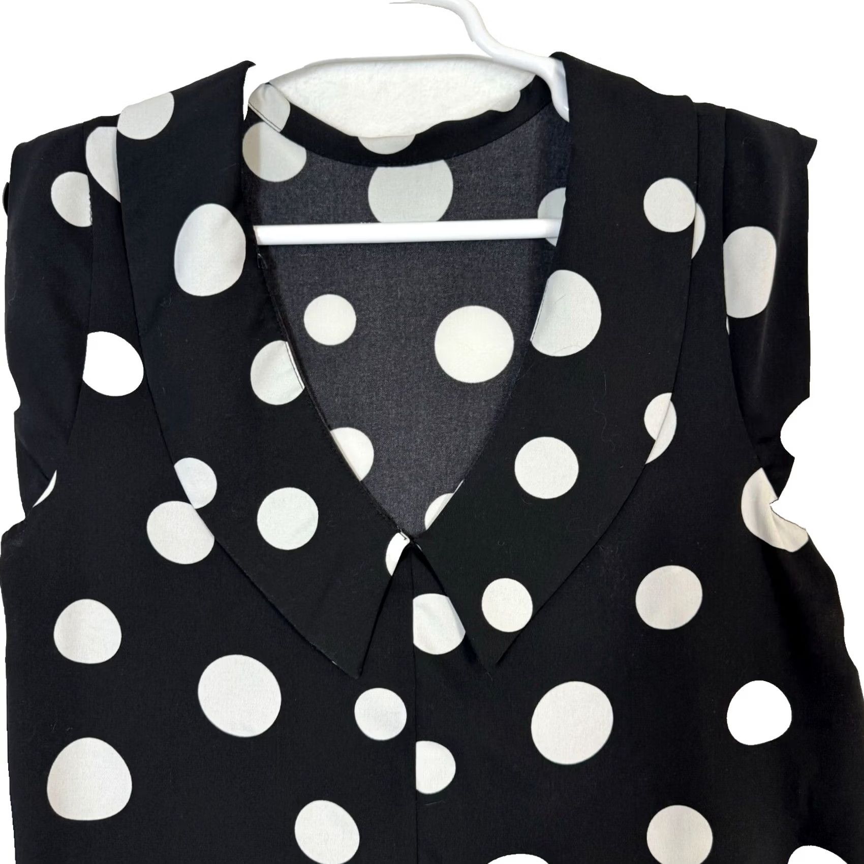 Vintage VINTAGE Blouse Top Women 36 Chest Black White Polka Dot Cap Sleeve Collared W311 Size XS / US 0-2 / IT 36-38 - 3 Thumbnail