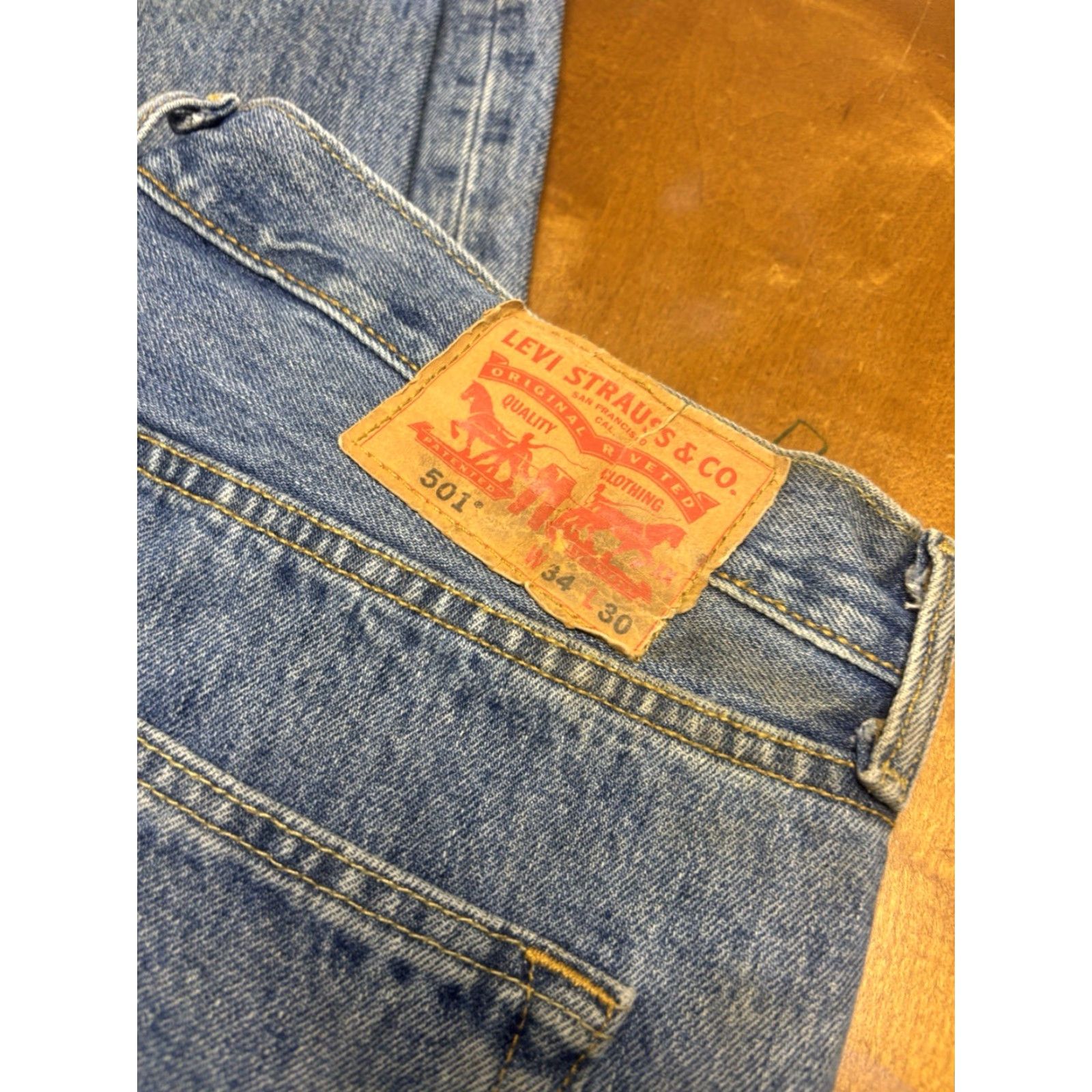 Levi's VINTAGE Levi’s 501 Jeans - 34x30 - Medium Dark Wash Denim, 5-Pocket, Button Closure, Straight Fit, Mens (USA) Size US 34 / EU 50 - 5 Thumbnail