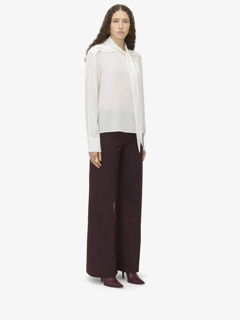 Alexander McQueen o1srvl11e0226 Scarf Detail Georgette Shirt In White Size L / US 10 / IT 46 - 4 Thumbnail