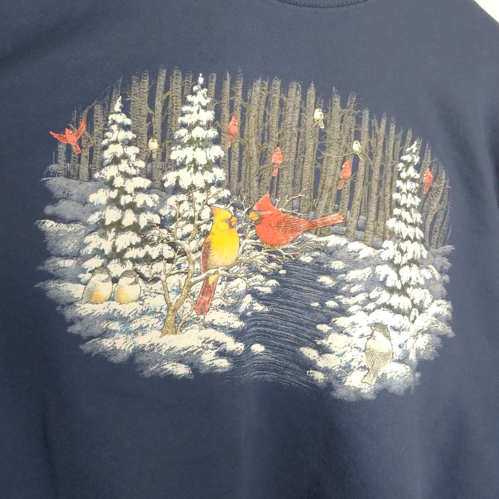Vintage Vintage Morning Sun Sweatshirt Unisex L Navy Winter Bird Lovers Cardinals Trees Size L / US 10 / IT 46 - 2 Thumbnail