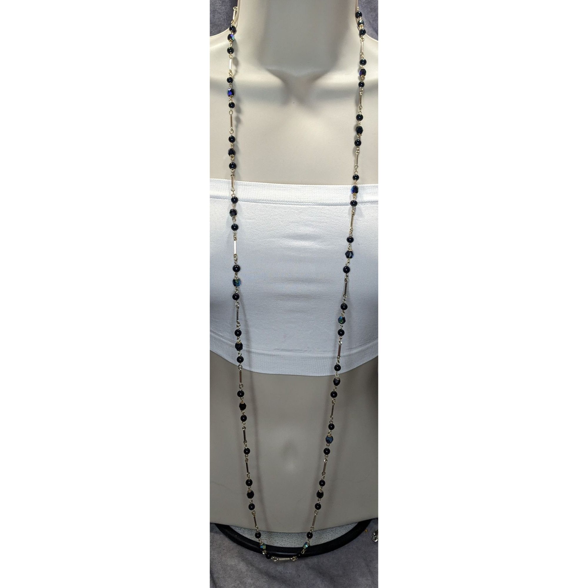Other Glam Goth Black & Silver-Tone Beaded Necklace With Iridescen Size ONE SIZE - 4 Thumbnail