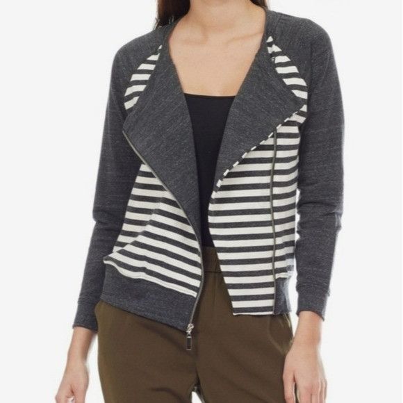 TART Collections Tart Zip Up Moto Sweatshirt Jacket Wrap Side Zip Stripe Grey Size M / US 6-8 / IT 42-44 - 1 Thumbnail
