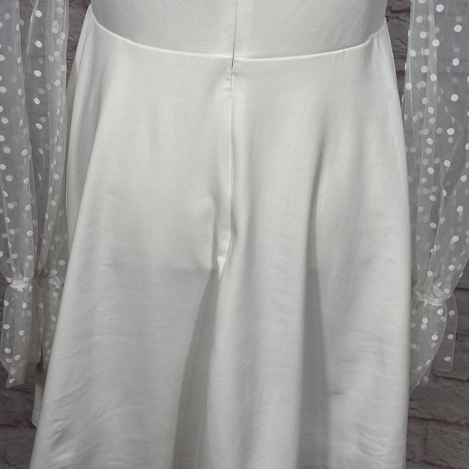 Other White Polka Dot Mesh Sleeve Fit & Flare Mini Dress Large Size L / US 10 / IT 46 - 7 Thumbnail