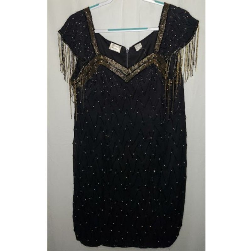 Other Moonlife Originals Black Gold Beaded Silk Dress Size 14 Size XL / US 12-14 / IT 48-50 - 1 Thumbnail