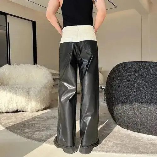 Japanese Brand × Vintage Designer straight trousers artificial leather wide trousers Size US 32 / EU 48 - 3 Thumbnail