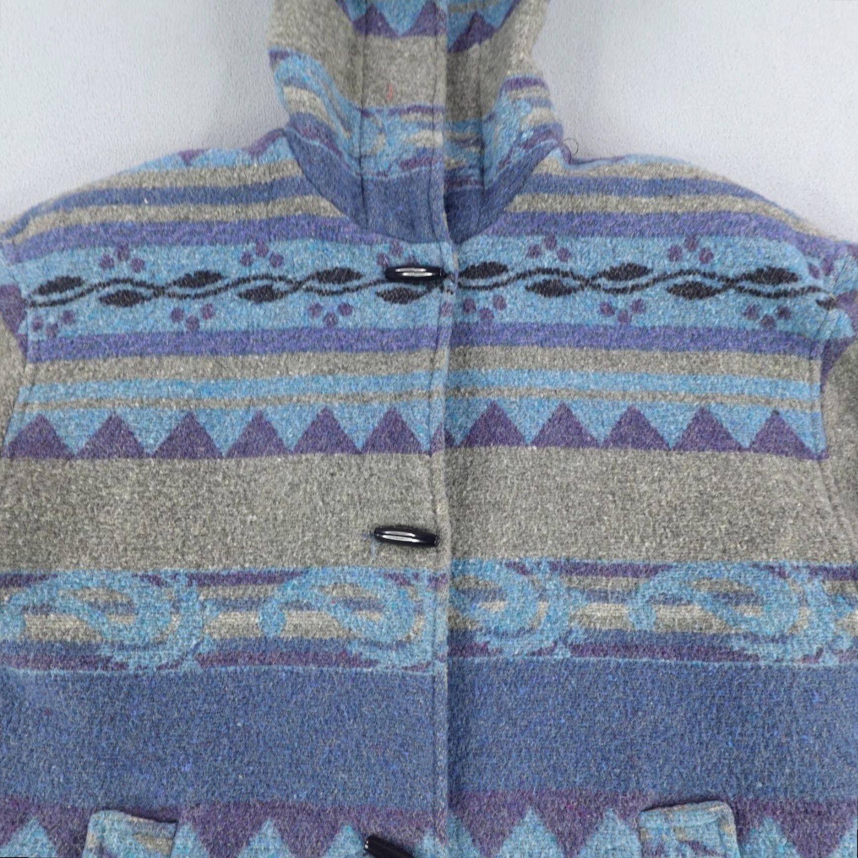 Vintage VINTAGE Braetan Jacket Womens Small Blue Toggle Southwest Aztec Wood Blend Coat Jacket Size S / US 4 / IT 40 - 4 Thumbnail