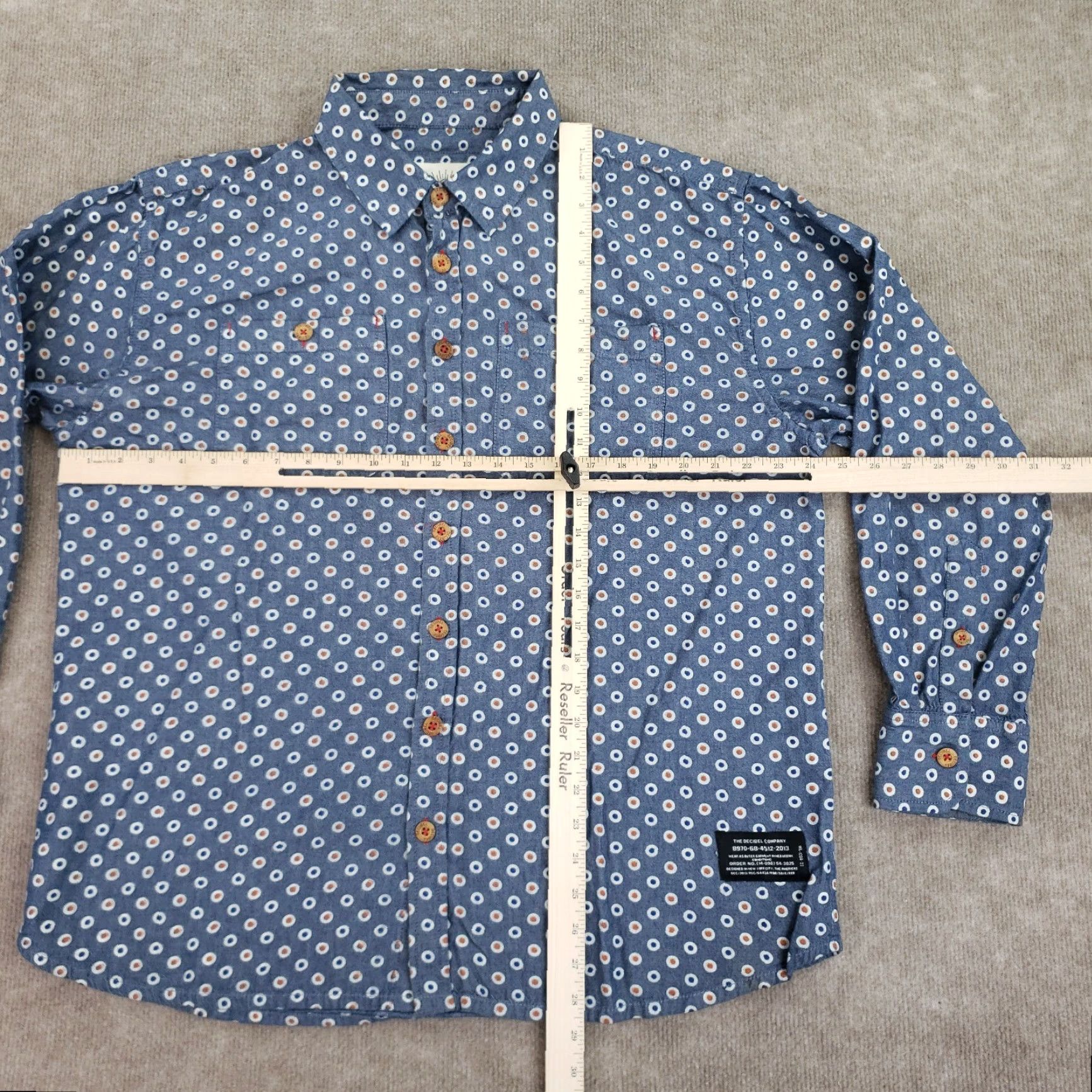 Vintage Decibel Button-Down Shirt Mens XL Long Sleeve Slim Fit Blue Geometric Button-Up Open? Size US XL / EU 56 / 4 - 2 Thumbnail