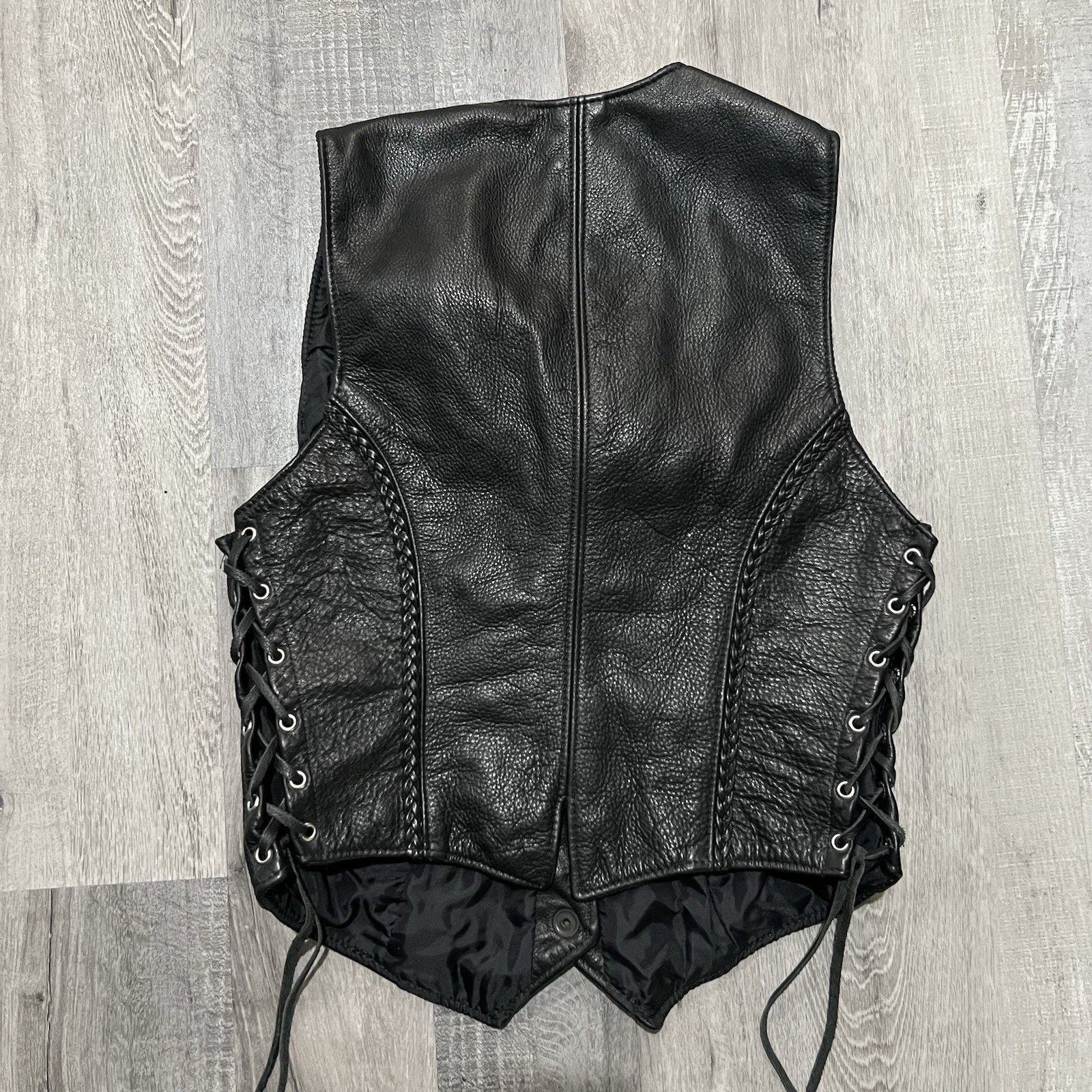 Vintage Fashions By Rose Black Leather Biker Vest Side Laces USA Size S / US 4 / IT 40 - 2 Thumbnail