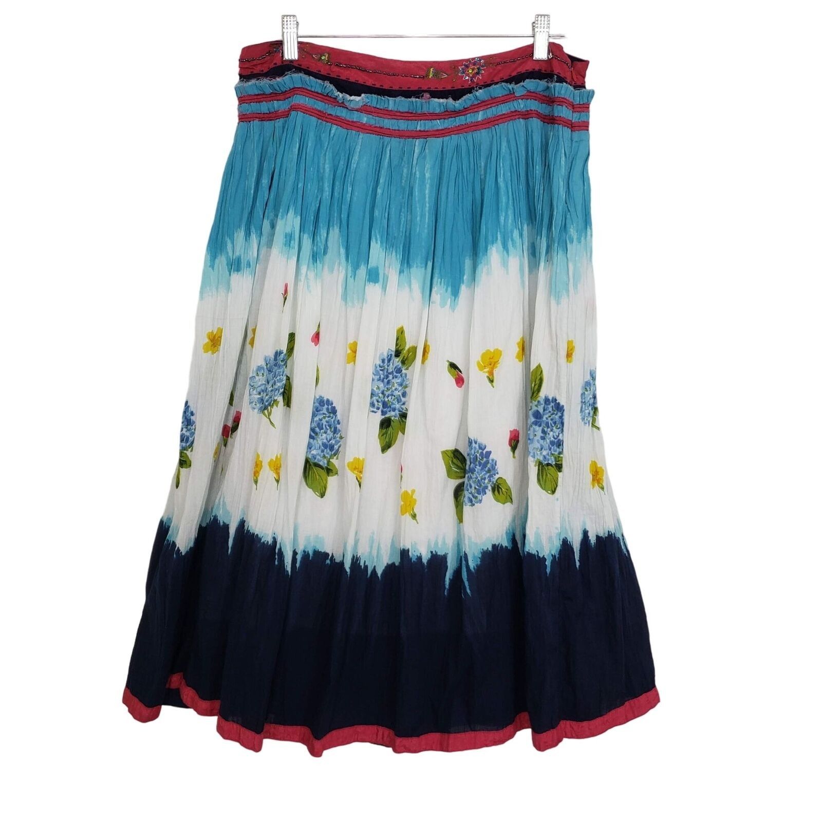 Designer Chaudry Midi Skirt Womens Size Medium Blue Floral Boho Light Size 32" / US 10 / IT 46 - 1 Thumbnail