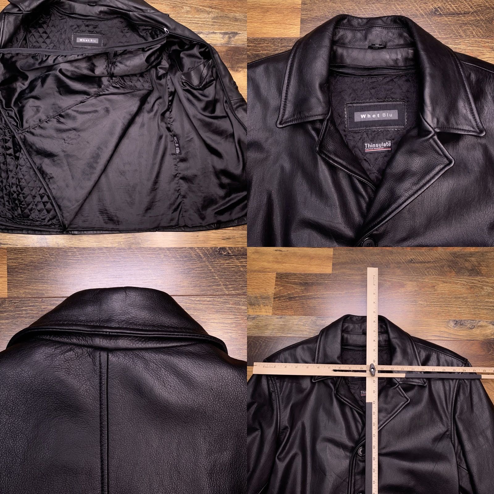 Vintage Whet Blu Leather Jacket Mens M Black Lined Thinsulate 3M Zip Pocket Blazer Winter Spring Fall Solid Mid-Length Jacket** Size US M / EU 48-50 / 2 - 8 Thumbnail