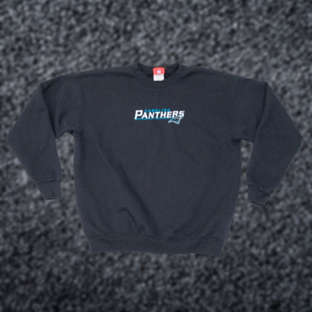 VINTAGE NFL Carolina Panthers Crewneck Sweatshirt Black Embroidered Logo Men's L