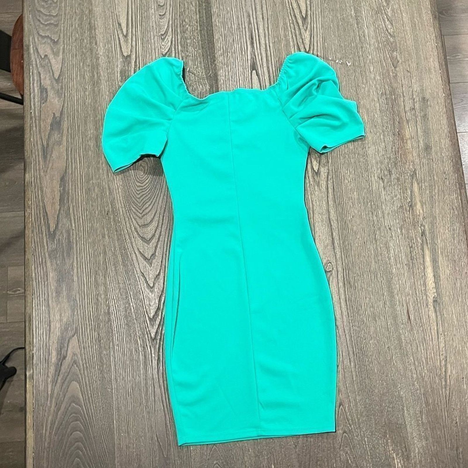 Vintage Gibiu Dress Mini Puff Sleeve Fitted Bodycon Teal Sz S Size S / US 4 / IT 40 - 4 Thumbnail