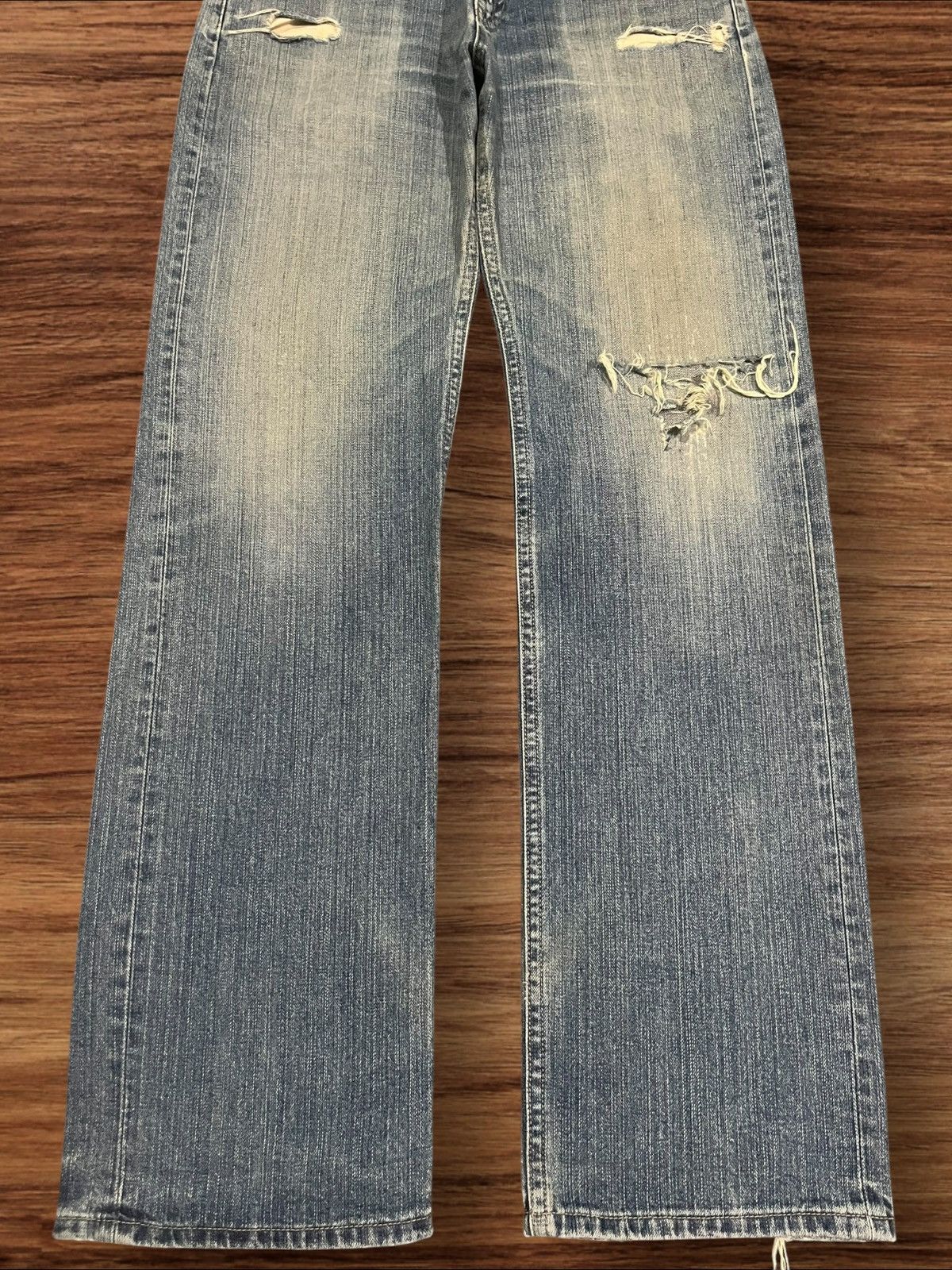 Japanese Brand × Uniqlo ⚡️Trashed⚡️Japanese Brand Uniqlo Broken Denim Blue Wash Jeans Size US 32 / EU 48 - 10 Thumbnail