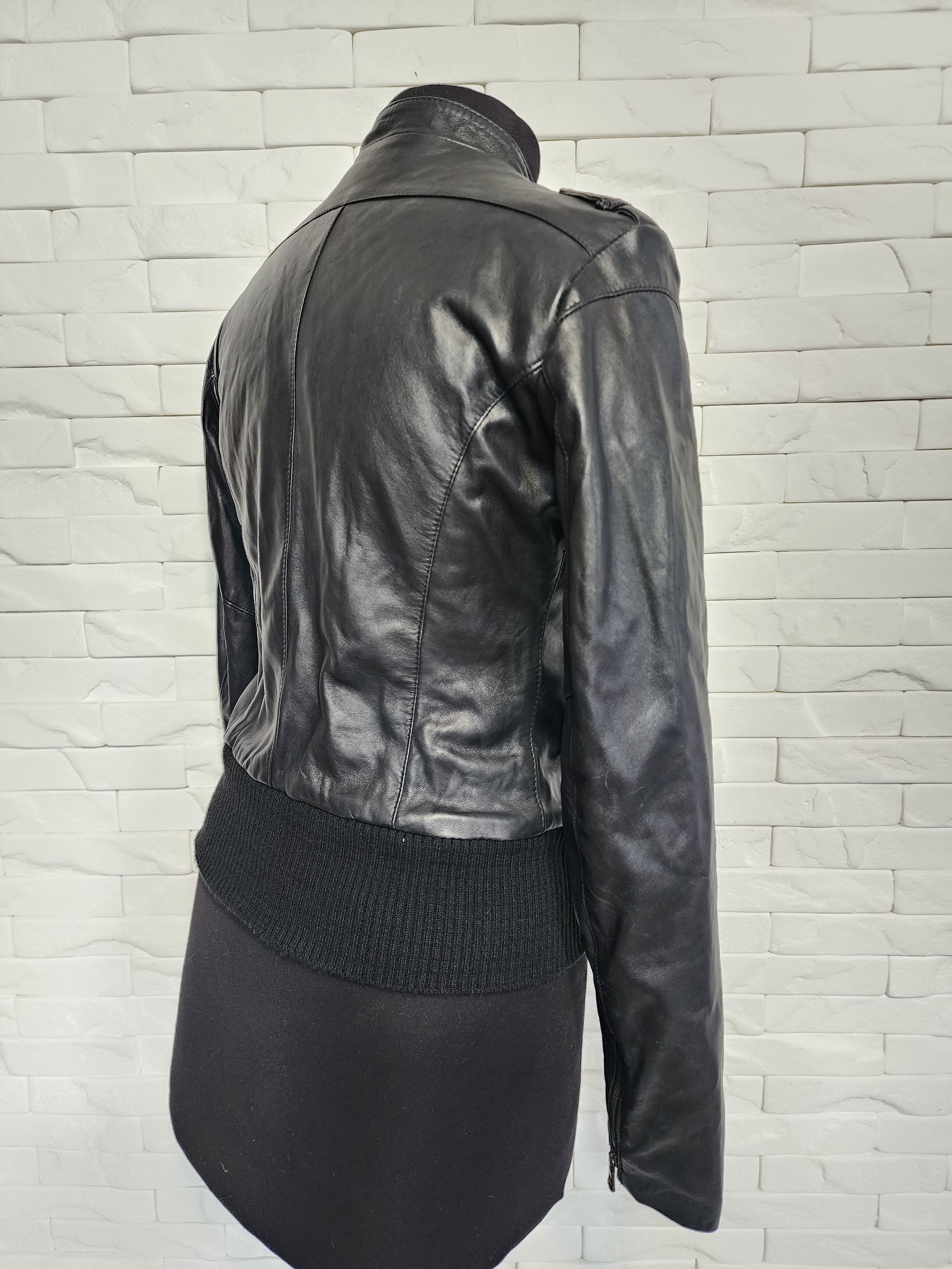 Other Black Leather Women's Jacket: Zippered Stand-Up Collar. Size L / US 10 / IT 46 - 4 Thumbnail