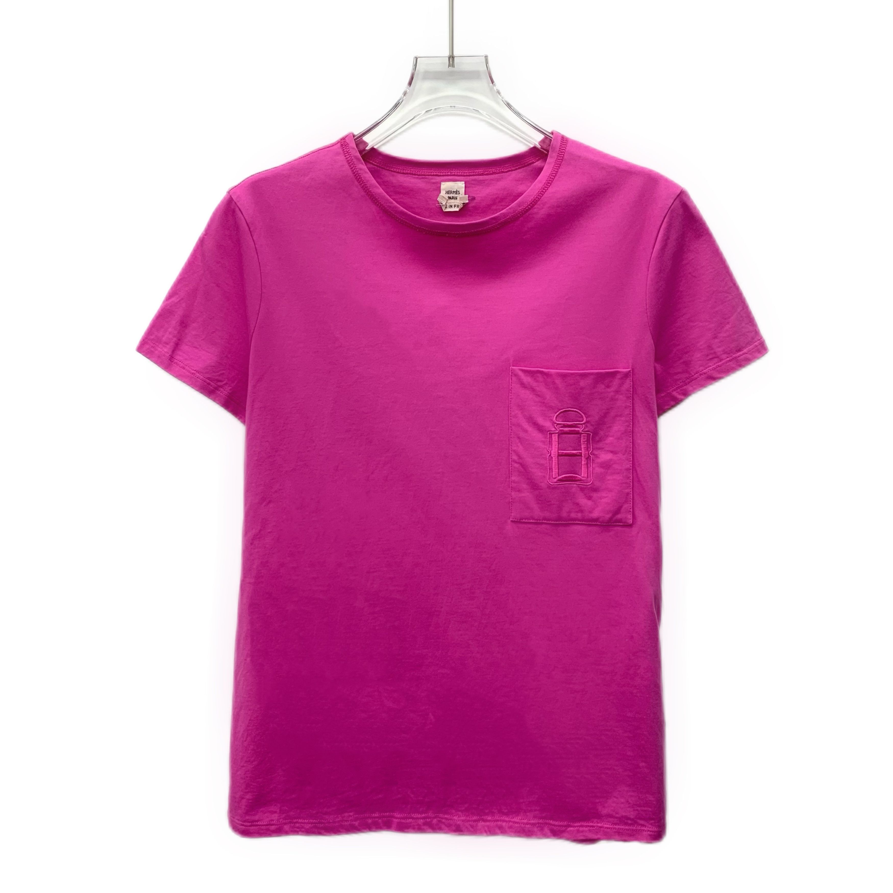Hermes CW0455 Hermès Womens Fuchsia T-Shirt With Embroidered Pocket Size XS / US 0-2 / IT 36-38 - 1 Thumbnail