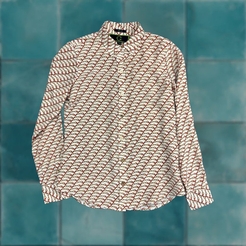 Vintage C. Wonder Shirt Womens XS White Red Gold Chain Print 100% Silk Button-Up Blouse Size XS / US 0-2 / IT 36-38 - 1 Thumbnail