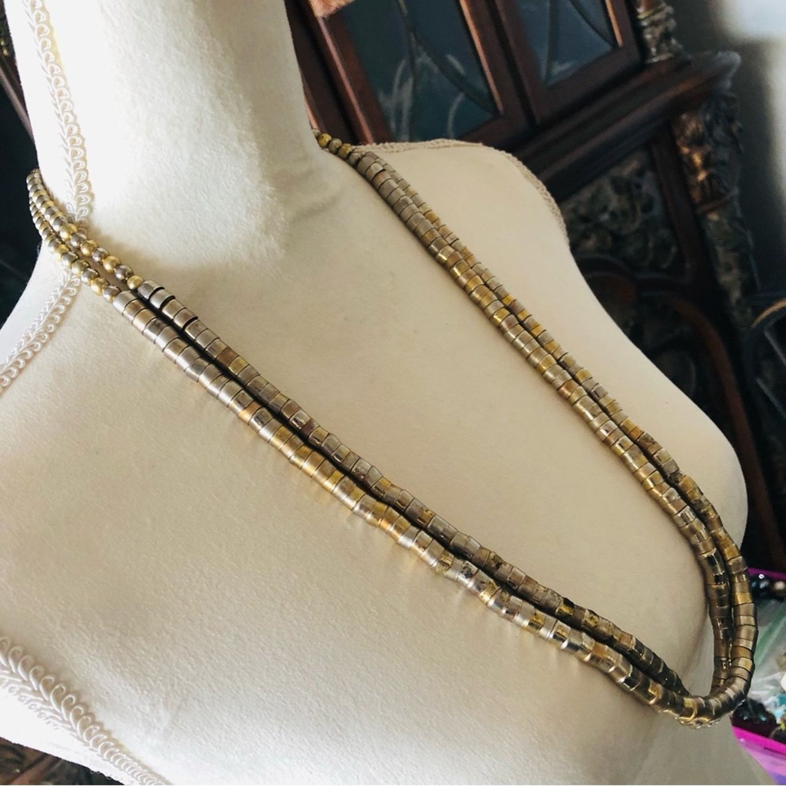 Vintage Vintage double strand tri tone metal cap necklace Size ONE SIZE - 3 Thumbnail