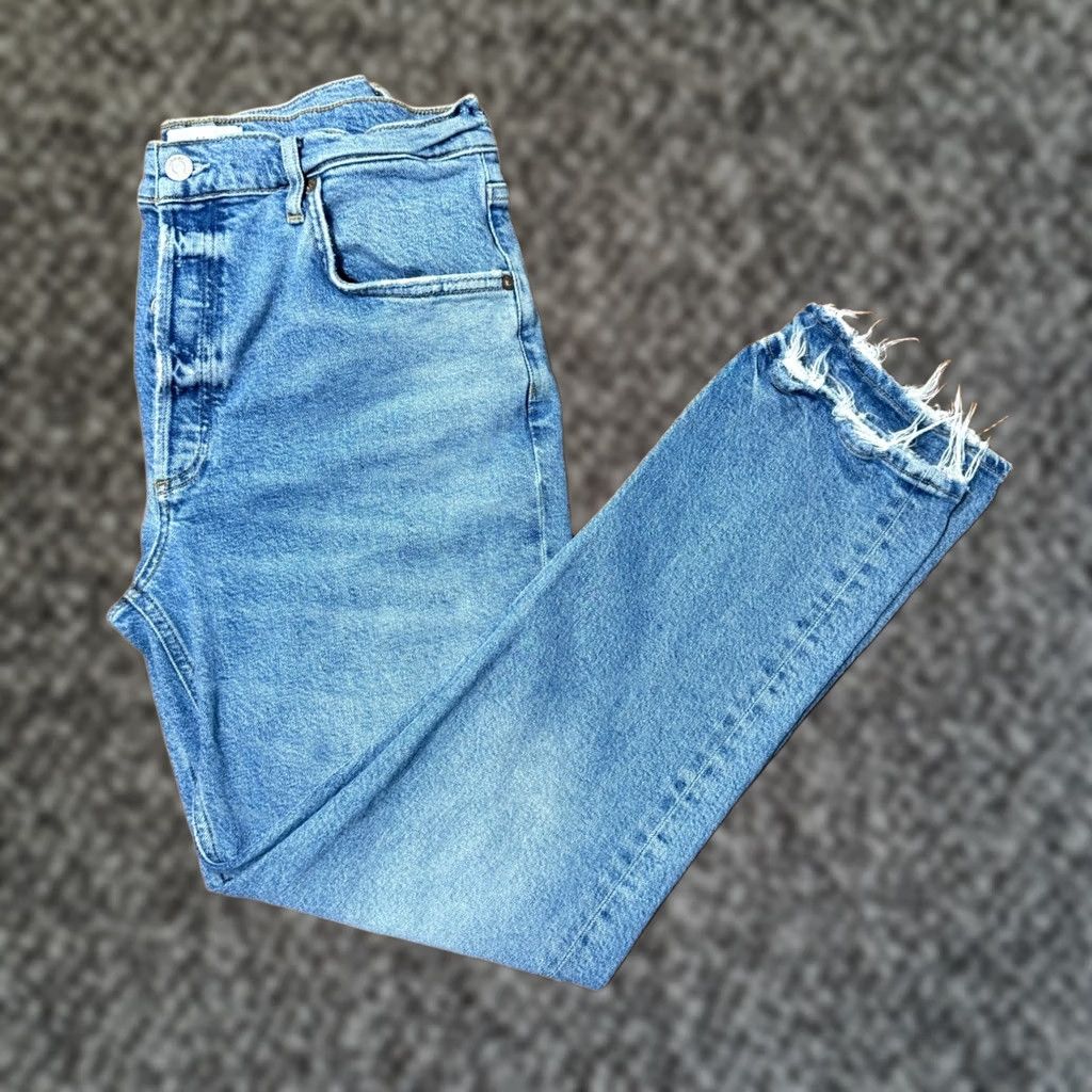 Agolde AGOLDE Jeans Riley Long 30 Denim Organic Cotton Button Fly Distressed 90s Womens Jeans 30 Blue ZZ23 Size 30" / US 8 / IT 44 - 1 Thumbnail